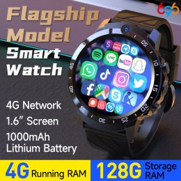 Relojes Smart Watch para hombres 1.6 "Pantalla SIM 4G Network 1000mAh Batería 4GB 128GB Aplicación Instalación Mensaje Modos de motor Motores de motor múltiples