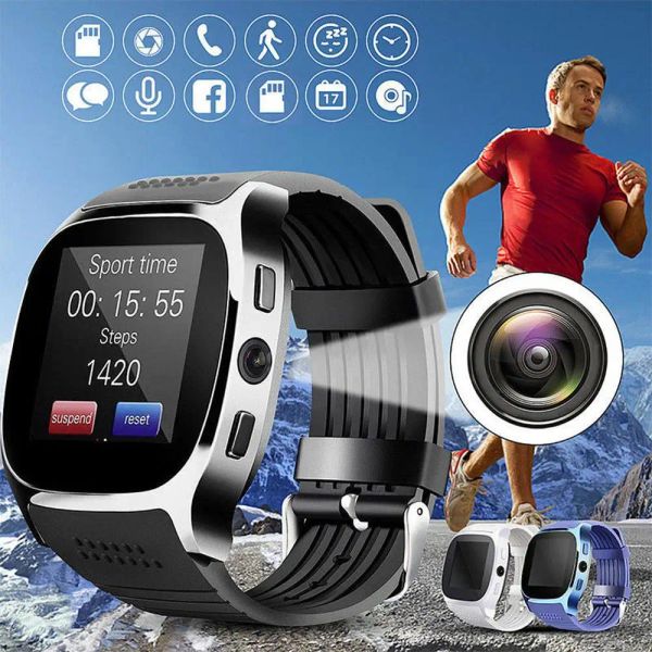 Montre Smart Watch T8 Bluetooth avec la prise en charge de la caméra SIM TF Card Poudomètre Les femmes appellent Sport Smartwatch pour Android Phone PK Q18 DZ09
