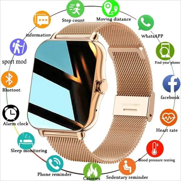 Relojes Relojes inteligentes para hombres y mujeres Relojes deportivos impermeables Podómetro de fitness Monitoreo de frecuencia cardíaca Pantalla táctil Pulsera de llamadas