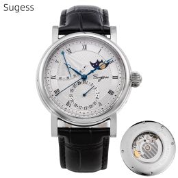Kijkt Sugess Moonphase Men's Watch Automatische mechanische horloges voor Tianjin Movement Sapphire Glass Waterbestendige polshorloges Nieuw