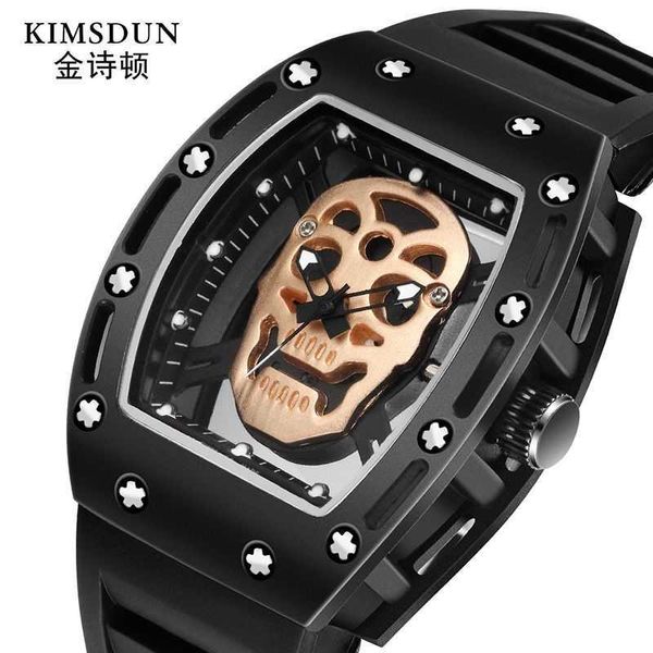Relojes Relojes de pulsera superiores suizos Reloj de edición limitada con calavera con incrustaciones de diamantes para hombre en forma de barril de alta gama ahuecado