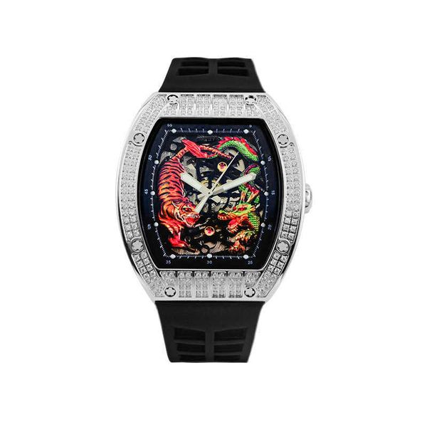 Relojes Relojes de pulsera suizos para hombre Automático Mecánico Dragón Tigre Conjunto Diamante Cielo completo Estrella RM Luz nocturna Fondo transparente H