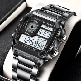 Montres SYNOKE Men Military Sport Wrist Watch en acier inoxydable 5bar Watches Mens Mens Digital Square Screen Relogie Masculino