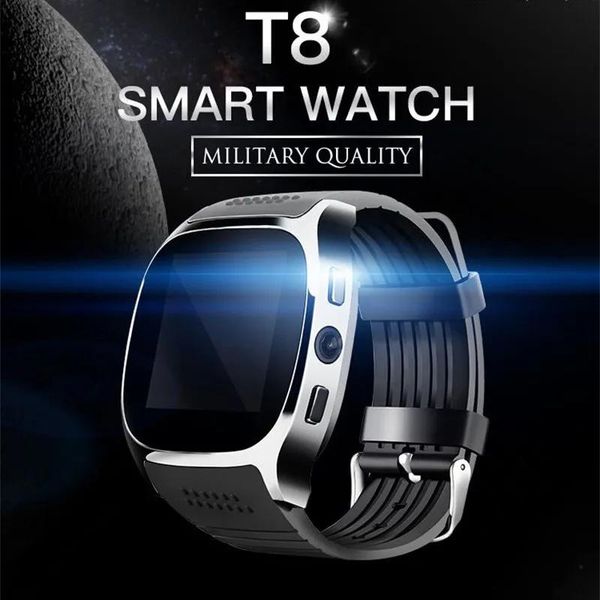 Reloj T8 Bluetooth Smart Watch with Camera Telep Mate Sim Card Pedómetro Vida impermeable para Android IOS Smartwatch Android Smartwatch