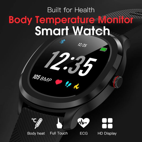 Relojes termómetro Smart Watch IP68 Impermeabilización de la frecuencia cardíaca Monitor ECG Full Touch Smartwatch T01 Banda de temperatura del cuerpo de pantalla meteorológica