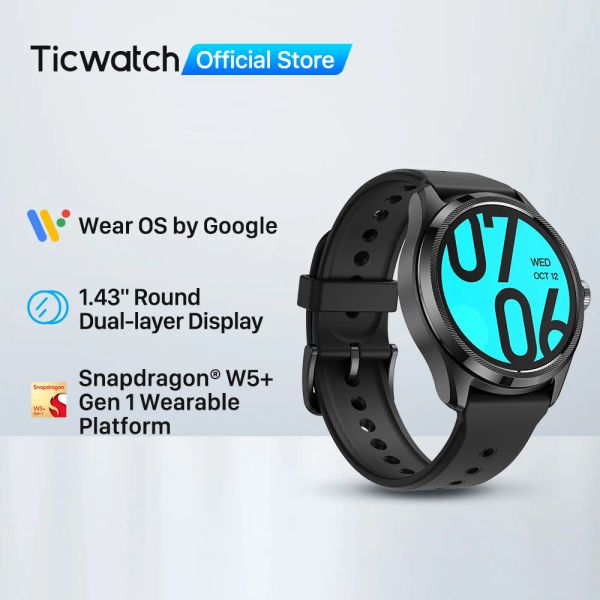 Montres TicWatch Pro 5 Wear Os Smartwatch construit 100+ modes de sport 5ATM WaterResistance Compass NFC et 80HRS Battery Life for Android