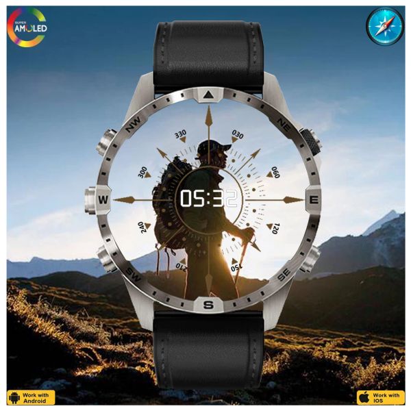 Montre Titanium Alloy's Men's Compass Sports Smartwatch NFC HD Bluetooth Call IP68 Imperproof Health Survering Smart Watch iOS Android