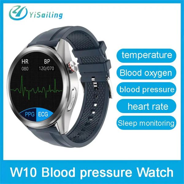 Relojes W10 Reloj inteligente para hombres ECG PPG con pantalla de electrocardiograma Temperatura corporal Frecuencia cardíaca Monitor de presión arterial Smartwatch Fitness