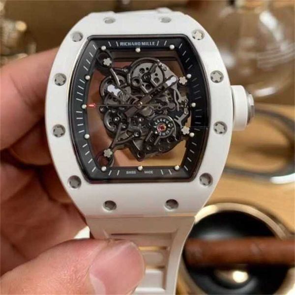 Relojes Reloj de Lujo Richar Milles Tipo de Cubo de Vino Fibra de Carbono Reloj mecánico automático para Hombre Cerámica Blanca Esfera Grande Rm Amantes de Hombres y Mujeres Tendencia