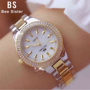 Horloges vrouw beroemde merk kristallen horloge vrouwen jurk horloge gouden quartz horloges vrouwelijke roestvrij stalen polshorloges klok 210527