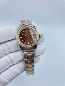 kijkt vrouwen luxe dames reloj 26 mm Dimaond Watch Brown Woman polshorloges modeontwerper Gold Bracklect 2813 Movement automatische mechanische luxe horloges
