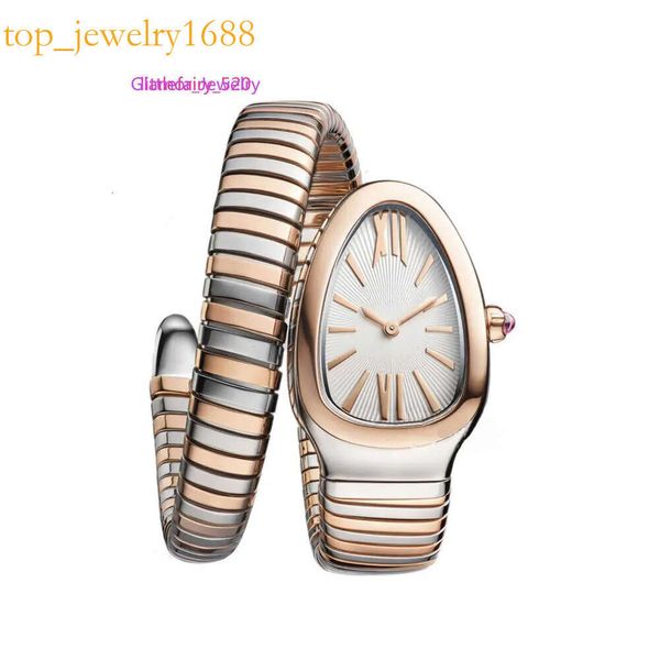 Relojes para mujeres 32 mm de acero inoxidable de acero inoxidable en forma de serpiente de serpiente en forma de serpiente correa de primavera de pulsera pequeña reloj de moda