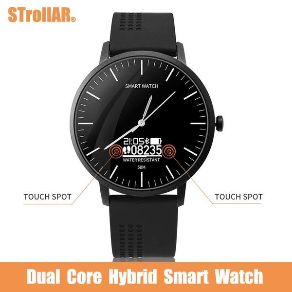 Relojes WristFun Dual Times Reloj inteligente de cuarzo Mujeres Hombres Monitor de ritmo cardíaco Recordatorio de llamadas Reloj de pulsera Híbrido OLED Moda Smartwacth