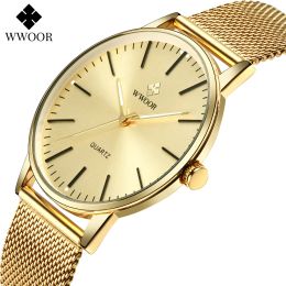 Relojes Wwoor Men Gold Watches 2022 Men Mass Fashion Fashion Clock Golden Male Simple Sports Water Wrist Watch Zegarek Meski