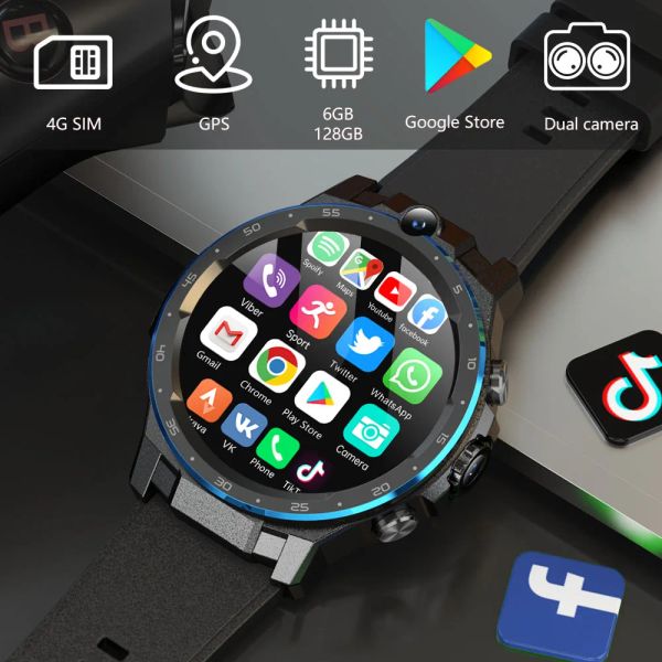 Montres XUESEVEN KOM33 Version mondiale 4G réseau cellulaire montre intelligente pour hommes 6GB 128GB Octacore Android10 caméra GPS Smartwatch téléphones