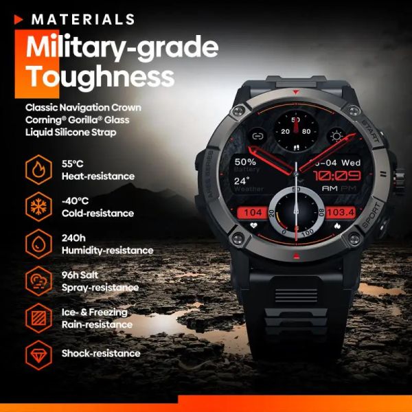 Montres Zeblaze Ares 3 Smart Watch vocale robuste Appel HD AMOLED Affichage 5.1 Activité du moniteur de santé Tracking 100+ Modes sportifs