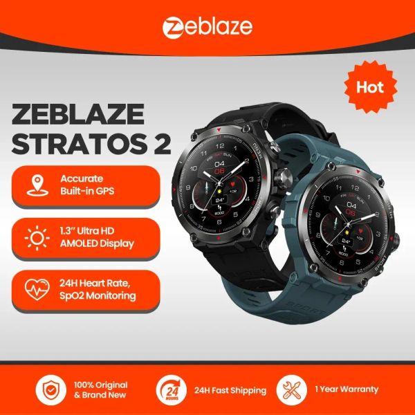 Relojes Zeblaze Stratos 2 GPS Smart Watch Amoled Display 24H Health Monitor 5 Atm Libra de duración de la batería de larga