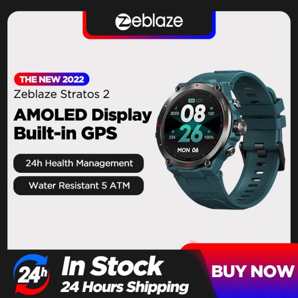 Montres Zeblaze Stratos 2 GPS Smart Watch AMOLED Affichage 24h Surveillance de la santé Résistant à l'eau 5 ATM de la batterie Smartwatch 2022