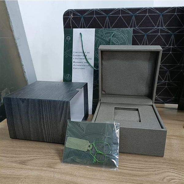 Cajas de relojes Lujo Un Diseñador P Gris Cuadrado Relojes Cajas Cajas Madera Material de cuero Certificado Bolsa Folleto Conjunto completo de hombres y W359f