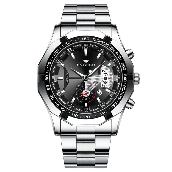 Watchsc-Nouvelles montres colorées simples de style sportif (bracelet en acier argenté et noir)