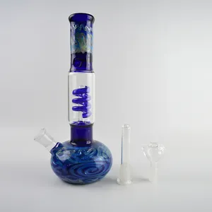 Bangs à eau Dab Rigs Bécher Pipes à main en verre Helix Perc Recycle 10.5Inch Oil Rigs Round Base Bubbler Fumer Spirale Percolateur Bleu Épaisseur 5mm Narguilé