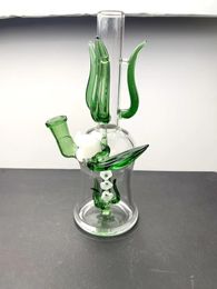 Bongs de agua Glass Bong Hookahs Accesorios de puffo personalizado Rig Narciso verde Narciso de 9 pulgadas 14 mm Color y estilo personalizables pedidos o al por mayor Da un regalo como regalo