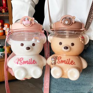 water bottle 1000ML/1400ML Bouteille d'eau pour enfants mignon fille Kawaii ours bouteille d'eau avec paille été haute capacité bouteille de boisson en plastique 231030