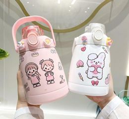 Bouteille d'eau 1000 ml Kawaii Pastel autocollant Thermos bouteille avec paille en acier inoxydable isolé école pour enfants fille cadeau 3527553