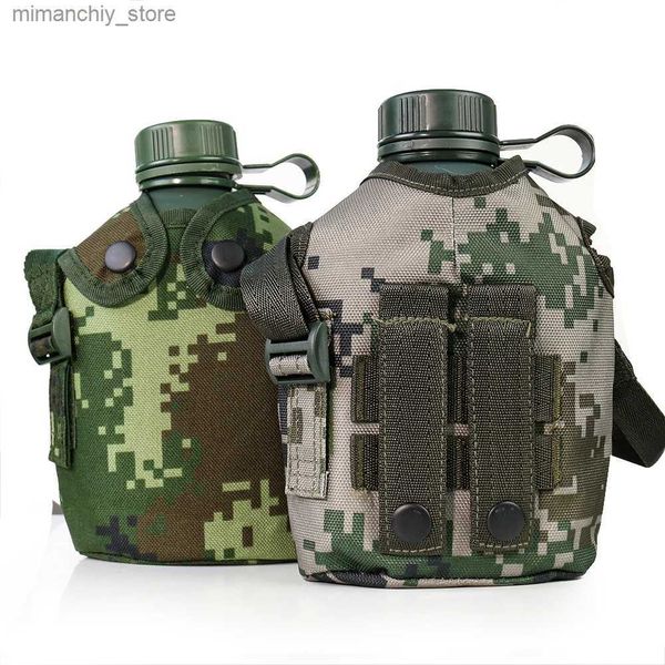 Water Bottle 1L Camouflage militaire eau Bott Sports de plein air pique-nique Kett Portab cantine avec bandoulière en aluminium Camping Pot flacon Q231122