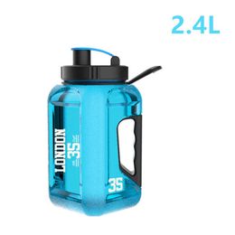 waterfles 2.4l grote waterfles blauwe sportketel met handgreep beschermbare lekkendichte rechte drinkbeker cup outdoor fitness kruik bpa gratis p230324