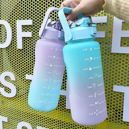 bouteille d'eau 2 litres bouteille d'eau bouteille de motivation bouteille d'eau de sport avec autocollants de marqueur de temps gobelets en plastique réutilisables portables P230324