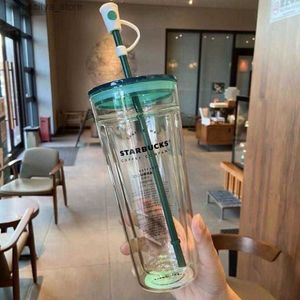 Bouteille d'eau 2021 Édition limitée Starbucks Mugs Classic Green Coud Double-couche Paille en verre Grande Capacité 265V L48