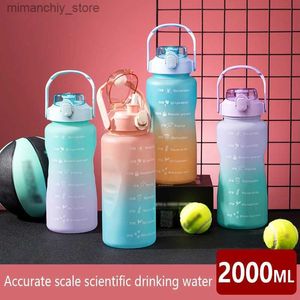 Water Bottle 2L Portab Water Bott Paille Tasse Grande Capacité En Plastique Tasse D'eau Temps Sca Givré Sports De Plein Air Coup Coupe Eau Botts Q231122