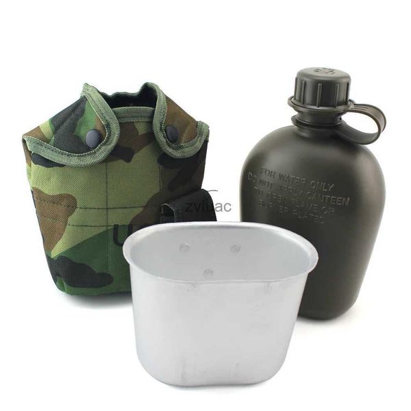 Botella de agua 3-PCS SET US Army US Kettle con lonchera combate táctico botella para deportes al aire libre 1L lonchera de aluminio portátil YQ240110