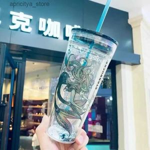Botella de agua creativa Starbucks Copas 591ml Pink Cherry Blossom Blossom Copa de vidrio de gran capacidad con taza de paja L48