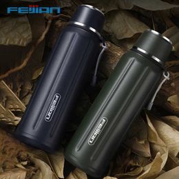 Waterfles FEIJIAN 600ml Doub Wandgeïsoleerde Water Bott Outdoor Reizen Sport Botts Stainss Steel Thermoskan Voor Thee Reizen Cup Q231122