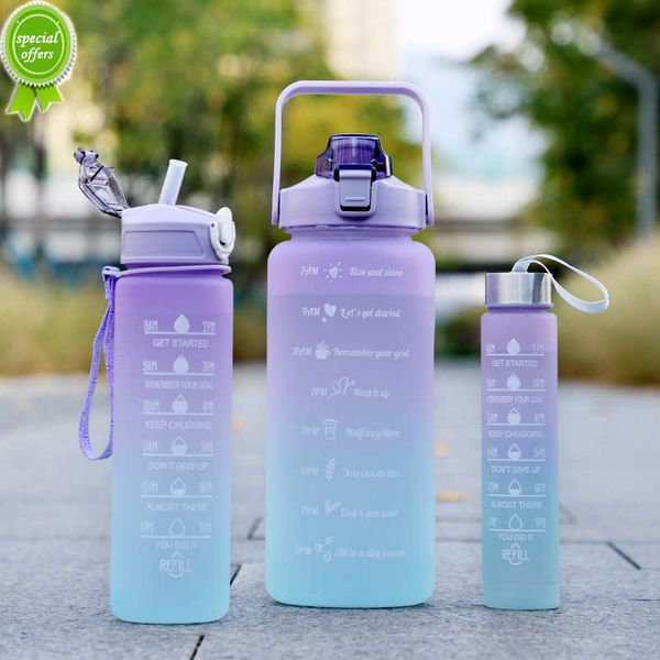 Bouteille d'eau bouteille de boisson de motivation bouteille d'eau de sport avec marqueur de temps tasses en plastique réutilisables portables salle de sport de voyage en plein air