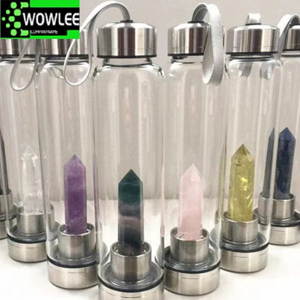 Botella de agua Cristal Natural Punto curativo Obelisco Elixir cuarzo para cura energía st vidrio