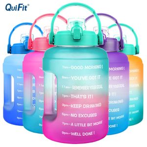 waterfles QuiFit 2.5L 83oz 3.78L 128oz brede mond 1 gallon motiverende waterfles met tijdmarkering Flik-Flop BPA-vrij Sport Fitness