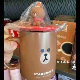 Bouteille d'eau Corée du Sud Starbucks Cup 2021 Brown Bear Kenny Rabbit Line Co Mark Mark Inoxyd Sain Thermos Cup L48