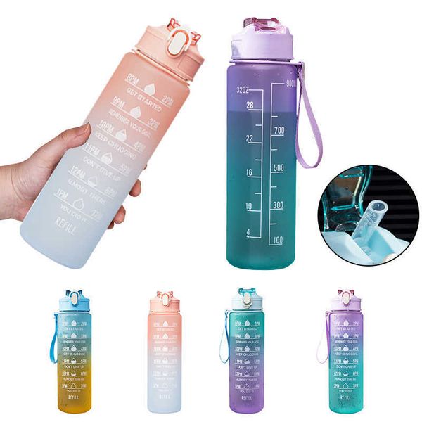 Botella de agua Botella de agua con marcador de tiempo de paja Bottación fría de fuga Bottadas gratis Men Bottles de agua de fitness para mujeres P230324