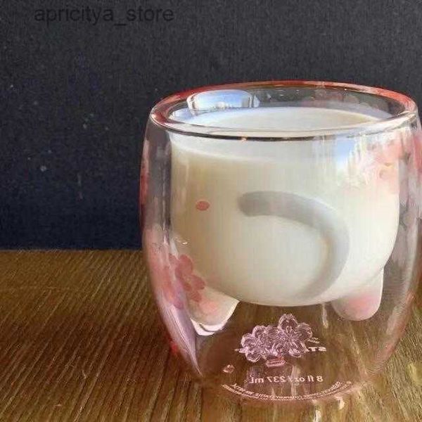 Bouteille d'eau Starbucks Limited Eeition Sakura Catrail Mugs Café Mug Toys 6oz Pink Double Murn Glass Cups2399 L48