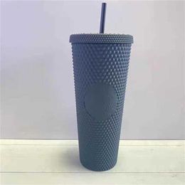 Bouteille d'eau Starbucks Tumblers Noir Bling Bright Cup Durian Straw Tumbler Plastique Froid Coloré Tasses À Café Créativité Anniversaire 285q