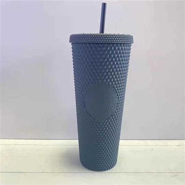 Botella de agua Starbucks Tumblers Black Bling Bright Cup Durian Straw Tumbler Plástico Frío Tazas de café coloridas Creatividad Cumpleaños 284p