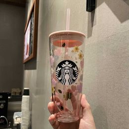 bouteille d'eau Le dernier 20oz Starbucks Double Glass Mug Cherry Straw Starbucks Coffee tasse et support Logo personnalisé L48