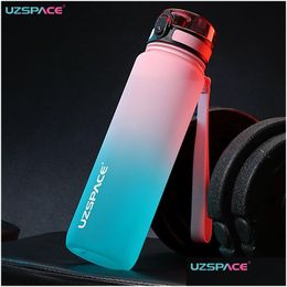 Bouteille d'eau Uzspace 1000 ml Sport avec marqueur de temps Coupe Tritan givrée anti-fuite pour l'école de voyage en plein air Gym Bpa Drop Deliv Dhpf2