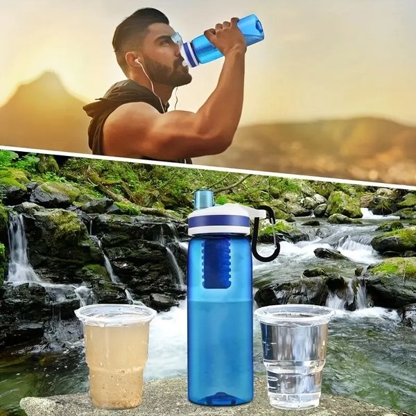 Bouteille d'eau avec filtre, purificateur d'eau d'urgence de survie portable pour les sports de plein air, le camping, la randonnée, les voyages