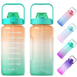 Waterfles zomake halve gallon met tijd marker stro - 64 oz bpa gratis grote motiverende sport lekbestendig