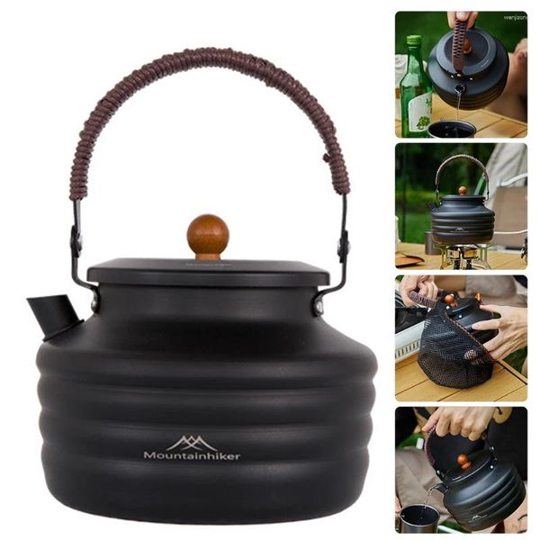 Bouteilles d'eau 1.4L Bouilloire de camping portable avec poignée Bouillante Bouilloires en métal pour la cuisine de voyage en plein air