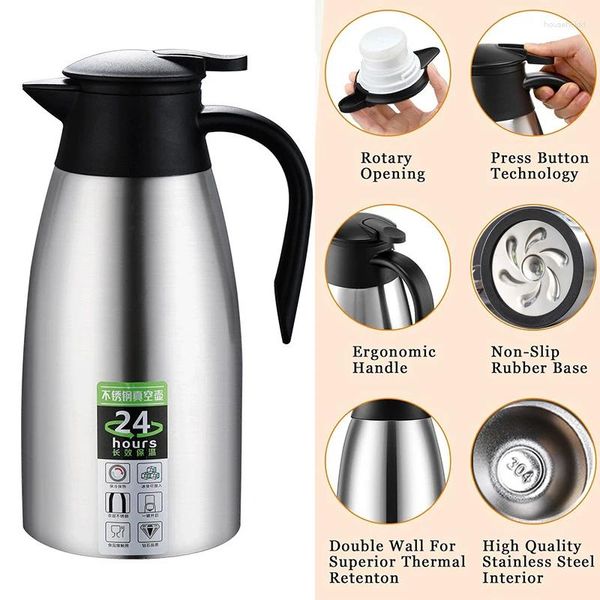 Botellas de agua 1.5L / 2L Hervidor de café térmico Frascos aislados al vacío de acero inoxidable Cubierta a prueba de fugas con asa Botella termo